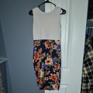 Windsor Sleeveless Midi Dress in Navy, White & Orange Floral